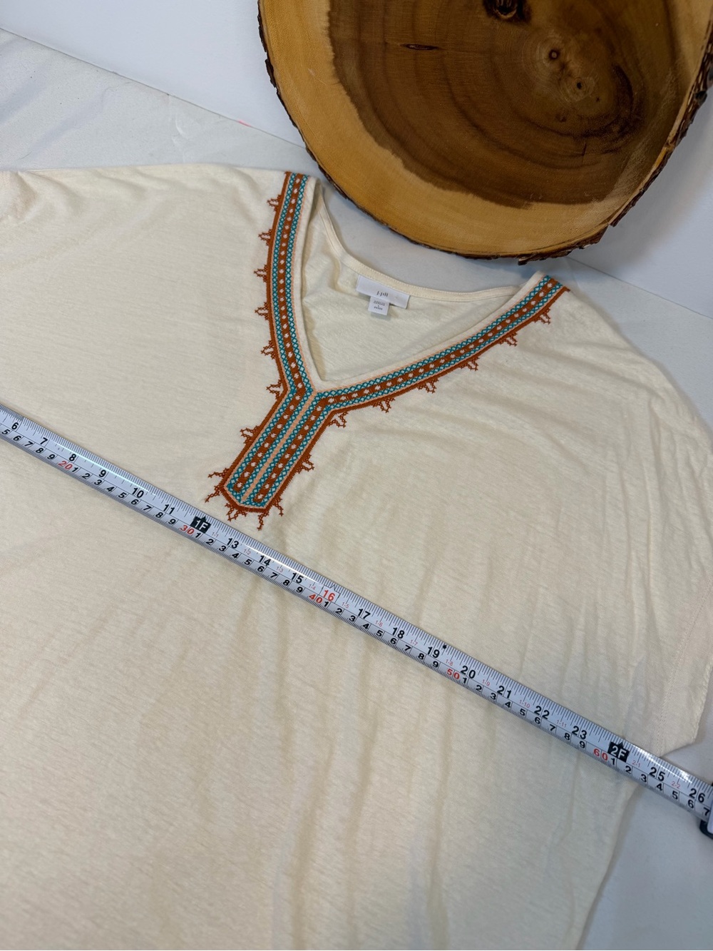 J. Jill Linen Blend Cream Embroidered V-Neck Top Dolman Sleeves Large Petite - Picture 3 of 6